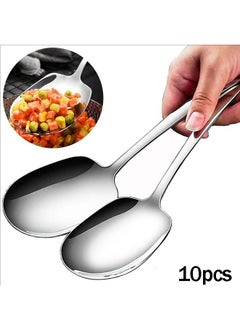 Generic 10Pcs Stainless Steel Large Serving Spoons Cook Serving Spoon Silver Long Handled Buffet Spoons Soup Spoon Cook Kitchen Tool for Catering Dinner Service.  - Image 2