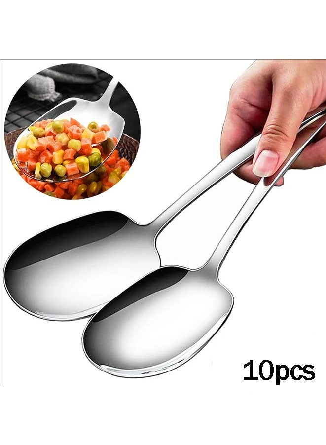 10Pcs Stainless Steel Large Serving Spoons Cook Serving Spoon Silver Long Handled Buffet Spoons Soup Spoon Cook Kitchen Tool for Catering Dinner Service. - Image 2