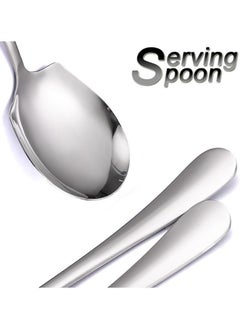 Generic 10Pcs Stainless Steel Large Serving Spoons Cook Serving Spoon Silver Long Handled Buffet Spoons Soup Spoon Cook Kitchen Tool for Catering Dinner Service.  - Image 4