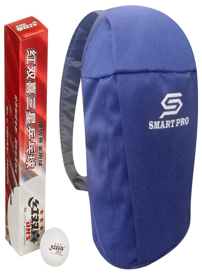 دي إتش أس كرة تنس الطاولة DHS 40 مم، 3 نجوم، بيضاء (علبة من 6 قطع) 36 قطعة مع غطاء Smart PRO TT خاص، أزرق سريع - Image 2