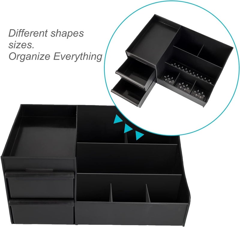 COOFANDY black Makeup Desk Organiser With Drawers, for home & office Plastic Stationary Box, 7 compartments Plastic Case Holder Skin Care Products for Dressing Table - Image 3
