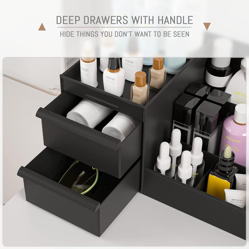 COOFANDY black Makeup Desk Organiser With Drawers, for home & office Plastic Stationary Box, 7 compartments Plastic Case Holder Skin Care Products for Dressing Table - Image 4