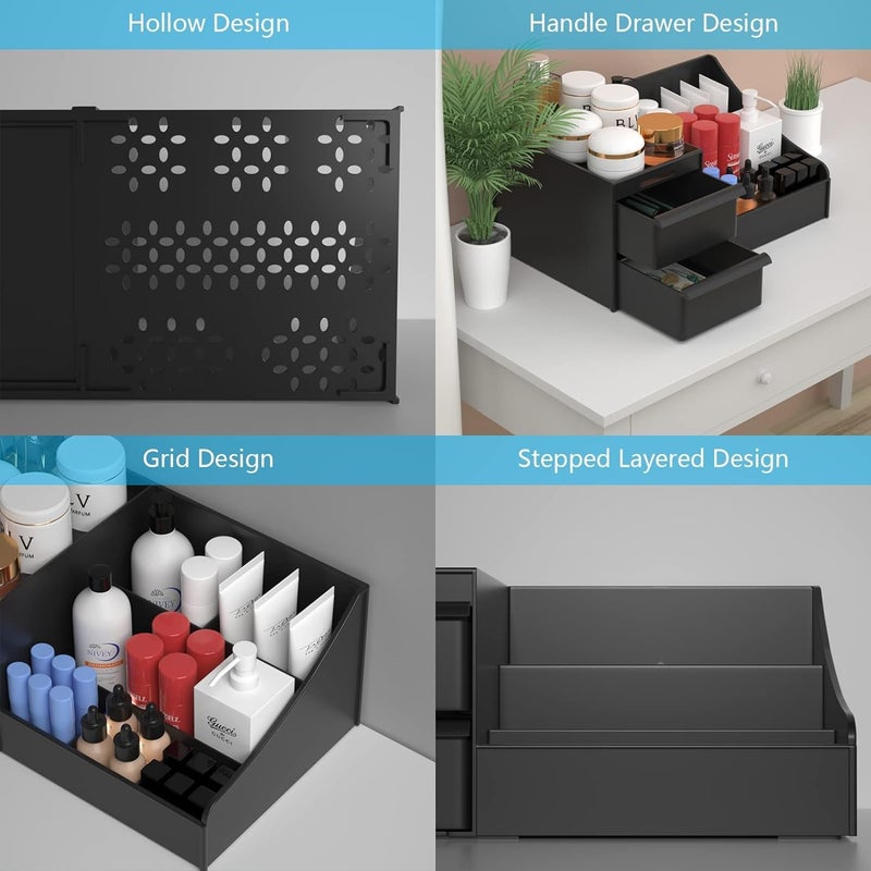 COOFANDY black Makeup Desk Organiser With Drawers, for home & office Plastic Stationary Box, 7 compartments Plastic Case Holder Skin Care Products for Dressing Table - Image 5