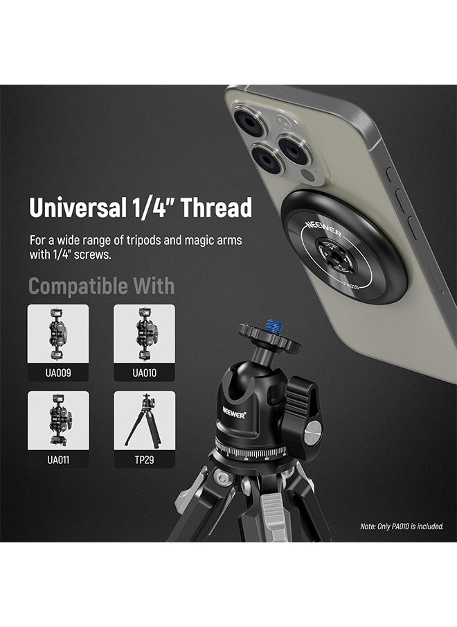 Neewer NEEWER Magnetic Phone Tripod Mount Adapter with Adhesive Magnetic Ring Compatible with MagSafe iPhone 15 Pro Max 15 Plus 14 13 12, 1/4 Thread for iPhone Video Recording Selfie Stick Ring Light, PA010  - Image 5