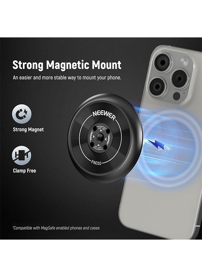 Neewer NEEWER Magnetic Phone Tripod Mount Adapter with Adhesive Magnetic Ring Compatible with MagSafe iPhone 15 Pro Max 15 Plus 14 13 12, 1/4 Thread for iPhone Video Recording Selfie Stick Ring Light, PA010  - Image 2