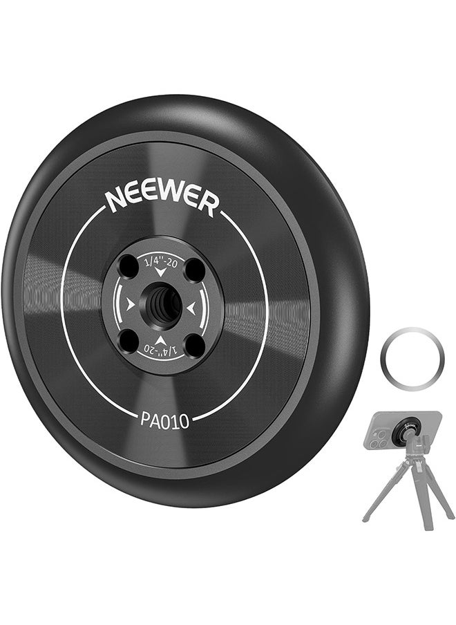 Neewer NEEWER Magnetic Phone Tripod Mount Adapter with Adhesive Magnetic Ring Compatible with MagSafe iPhone 15 Pro Max 15 Plus 14 13 12, 1/4 Thread for iPhone Video Recording Selfie Stick Ring Light, PA010  - Image 1