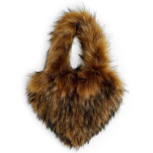 Rejolly Heart Shaped Furry Purse for Women Fluffy Faux Fur Trendy Y2K Girls Handbag Soft Shoulder Bag Brown - Image 1