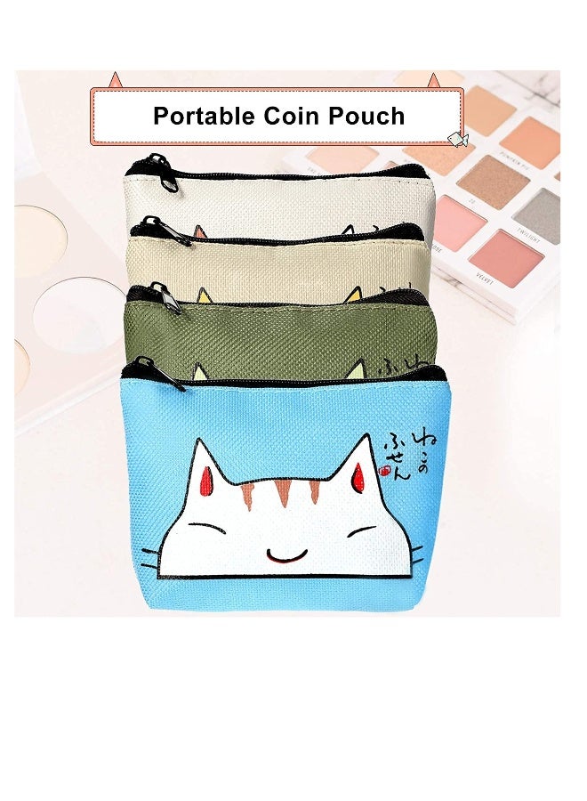 Women Wallet Set, 4 Pieces Zipper Coin Pouch for Cards, Keys, and Accessories, Waterproof Oxford Cloth, Stylish Cat Design Clutch and Key Case - Image 3