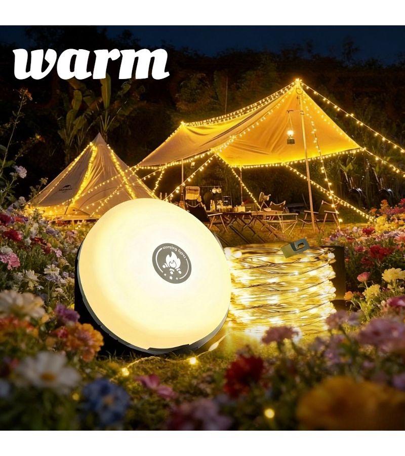 Warm Color 2 In 1 USB Rechargeable Camping String Lights Foldable Roll Storage Portable For Nighttime Barbecue - Image 1
