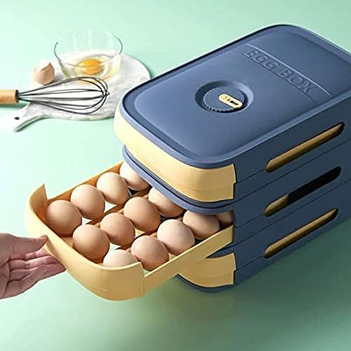 Kwena Egg Holder Organizer Refrigerator Kitchen Egg Keeper Sorting Storage Box Egg Drawer Fridge Egg Tray Stackable Egg Bin Cabinet for FreezerReusable Plastic Icebox Egg Stand Display Blue - Image 5