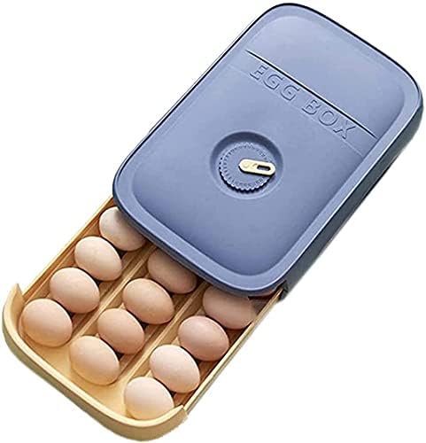 Kwena Egg Holder Organizer Refrigerator Kitchen Egg Keeper Sorting Storage Box Egg Drawer Fridge Egg Tray Stackable Egg Bin Cabinet for FreezerReusable Plastic Icebox Egg Stand Display Blue - Image 2