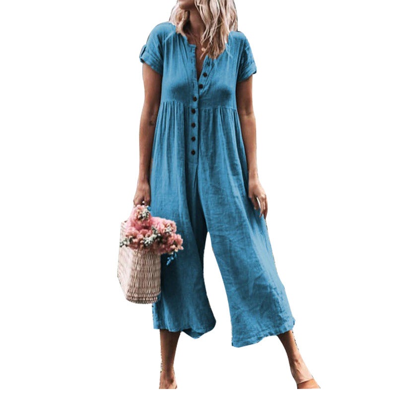 2021 Spring Summer Jumpsuit Multicolor Casual Pants Sky Blue - Image 3