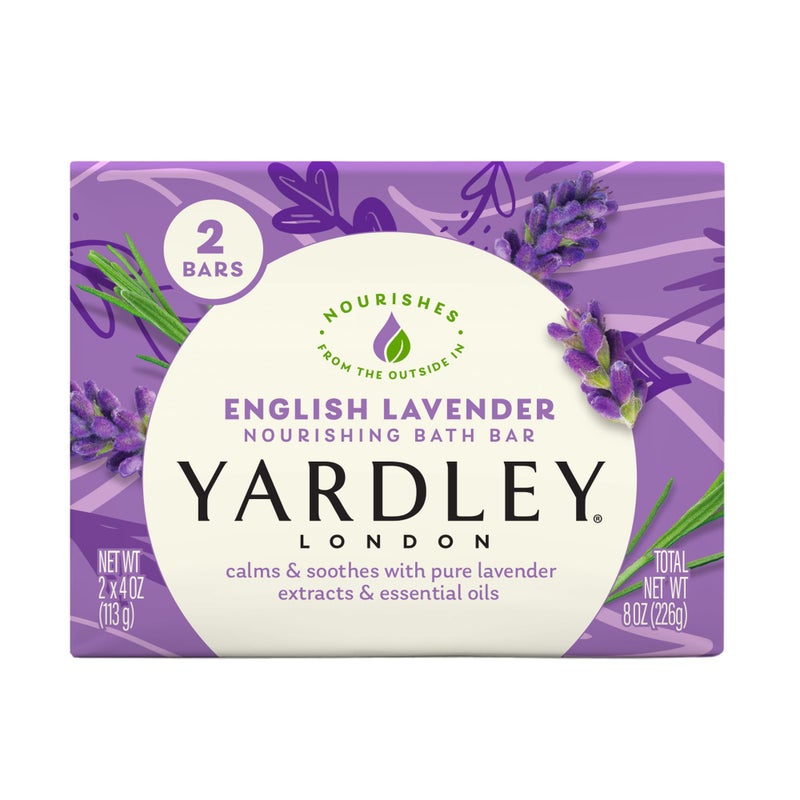 Yardley London Nourishing Bath Soap Bar English Lavender, Calms & Soothes with Pure Lavender Extracts & Essential Oils 4.0 oz Bath Bar, 2 Soap Bars - Image 1