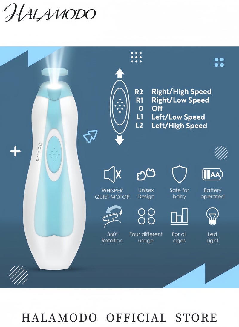 هالامودو مجموعة آلة قص أظافر كهربائية للأطفال 6 في 1 مع ضوء LED مقص أظافر آمن للمواليد والأطفال والكبار ملف أظافر كهربائي هادئ مع 6 رؤوس طحن - Image 2