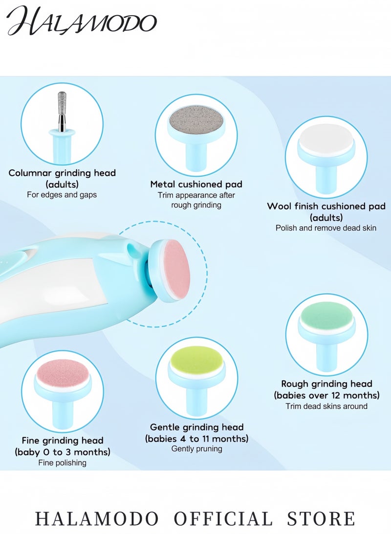 هالامودو مجموعة آلة قص أظافر كهربائية للأطفال 6 في 1 مع ضوء LED مقص أظافر آمن للمواليد والأطفال والكبار ملف أظافر كهربائي هادئ مع 6 رؤوس طحن - Image 4