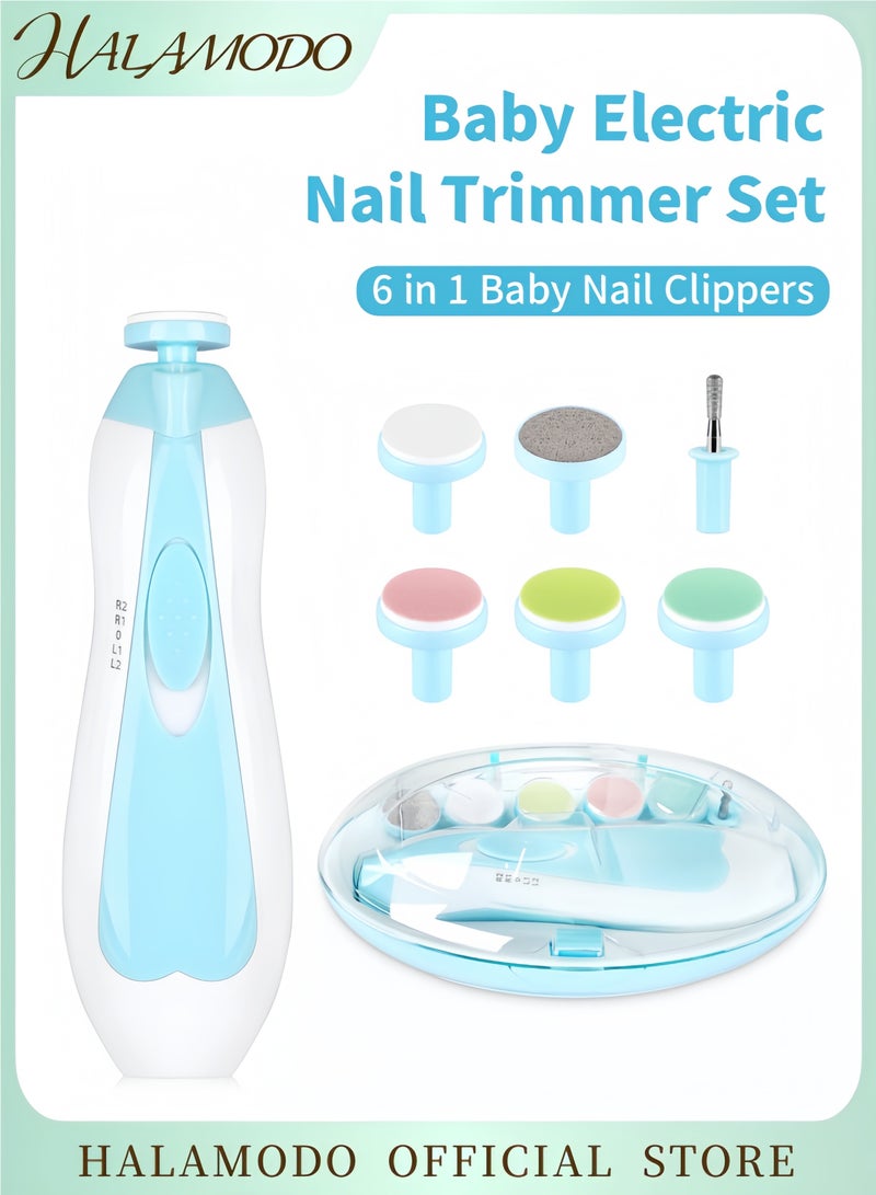 هالامودو مجموعة آلة قص أظافر كهربائية للأطفال 6 في 1 مع ضوء LED مقص أظافر آمن للمواليد والأطفال والكبار ملف أظافر كهربائي هادئ مع 6 رؤوس طحن - Image 1