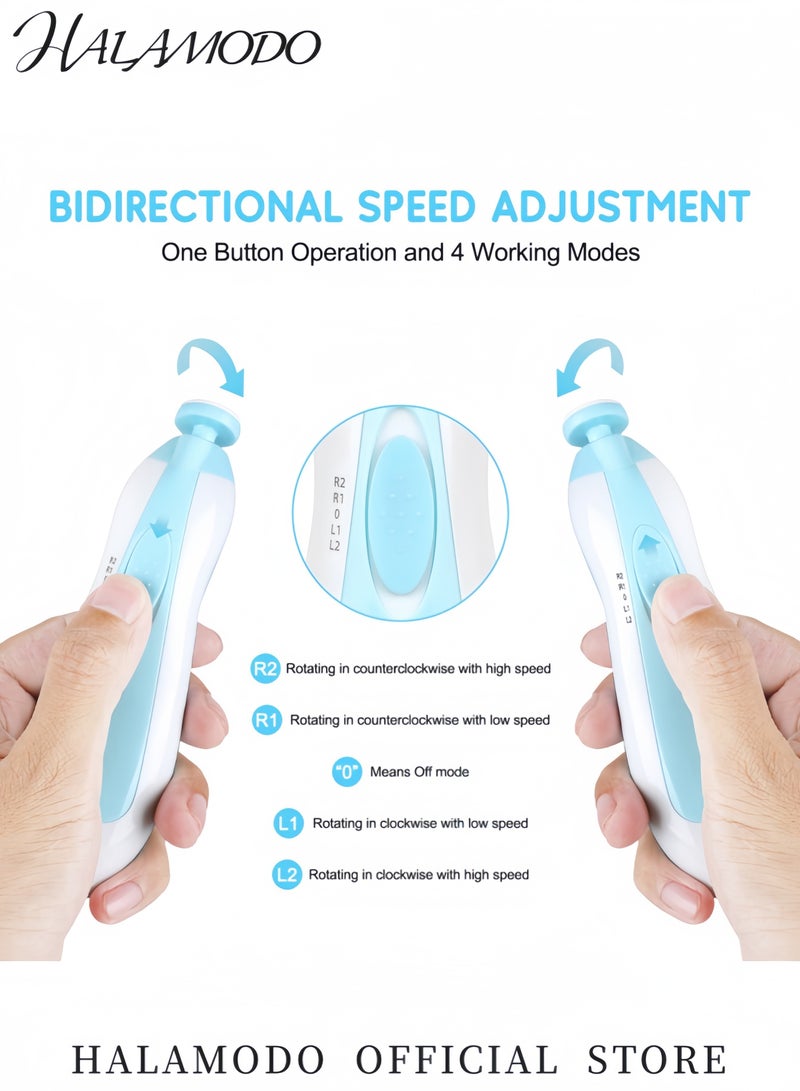 هالامودو مجموعة آلة قص أظافر كهربائية للأطفال 6 في 1 مع ضوء LED مقص أظافر آمن للمواليد والأطفال والكبار ملف أظافر كهربائي هادئ مع 6 رؤوس طحن - Image 5