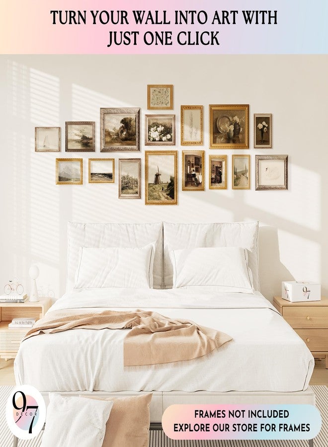 97 Decor 97 ديكور حائط عتيق - 16 قطعة من مطبوعات فنية جدارية عتيقة، صور عتيقة، لوحات مناظر طبيعية، ملصقات نباتية لتزيين الريف الفرنسي، صور معرض مودي لغرفة النوم (بدون إطار) - Image 3