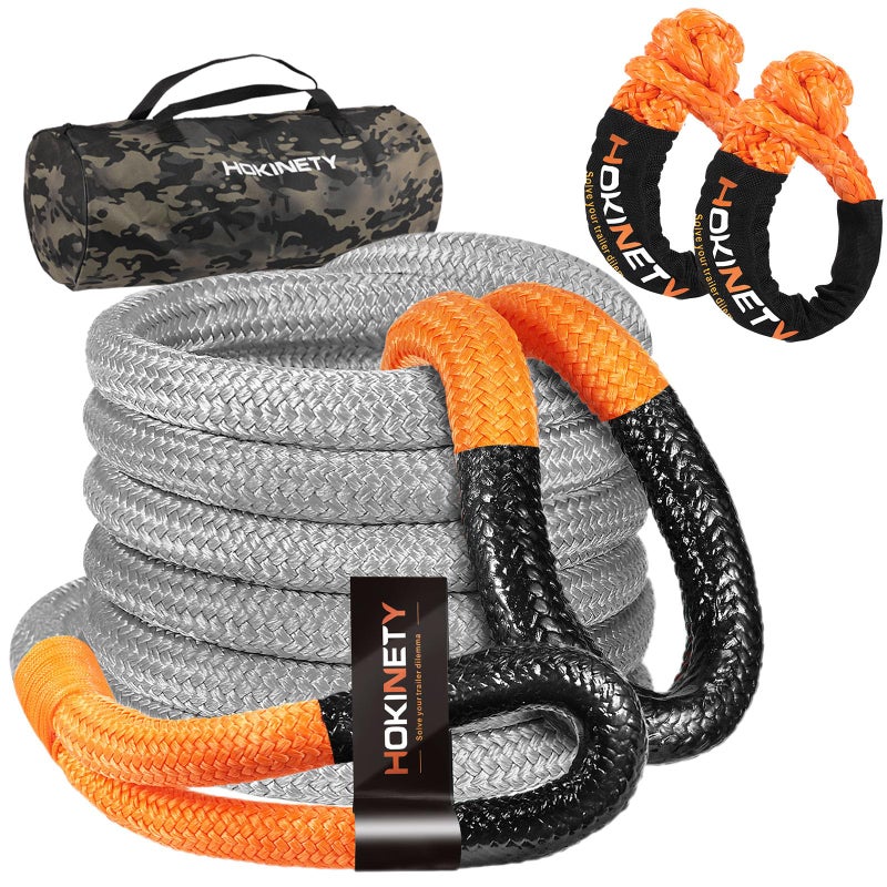 HOKINETY Kinetic Recovery Tow Rope: 1-1/8" x 20ft 48000LBS Snatch Strap with Soft Shackles Heavy Duty Offroad Towing Straps Kit for Trucks SUV UTV ATV Tractor Car Jeep - Gray - Image 1