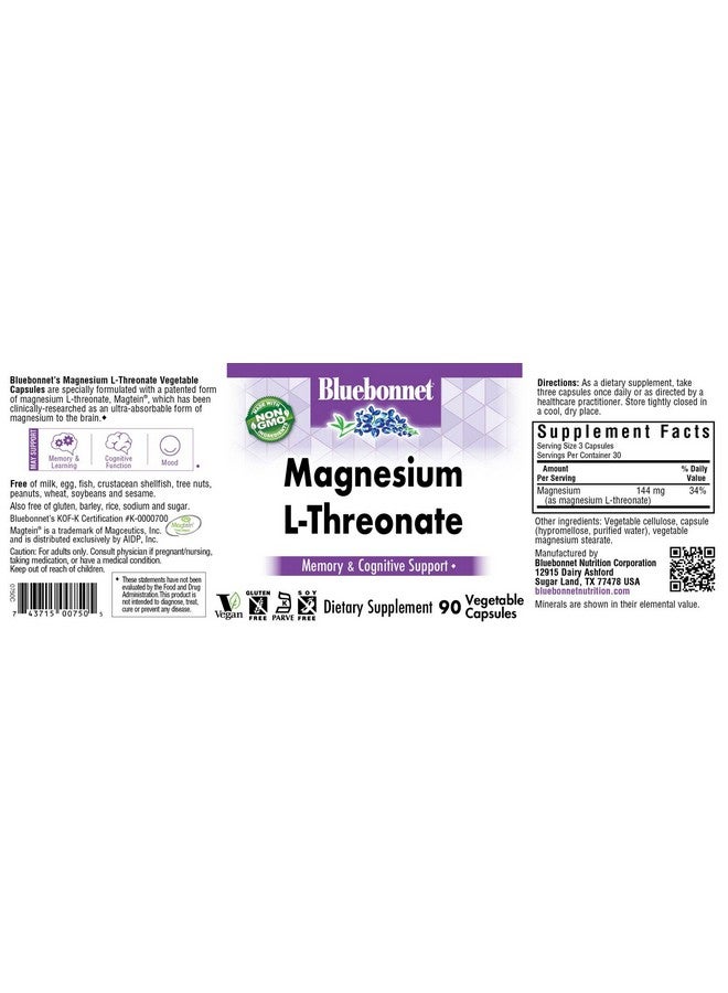 Bluebonnet Nutrition Magnesium Lthreonate For Cognitive Function And Mood Soyfree Glutenfree Nongmo Dairyfree Kosher Vegan 90 Vegetable Capsules 30 Servings - Image 5