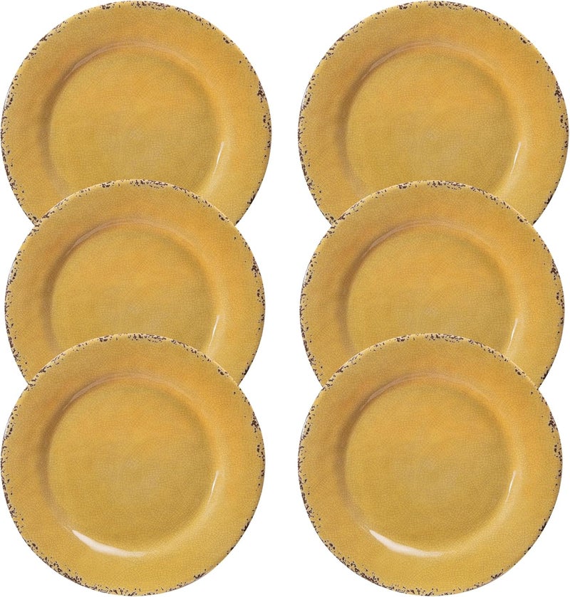 ZAROCRUS Farmhouse Melamine Dinner Plate Set 6 Piece 11inch Chip Resistant Lightweight Round Kitchen Plates Set for Salad Pasta Unbreakable RV Camping Dining Serving Dishes for Parties Yellow - Image 2