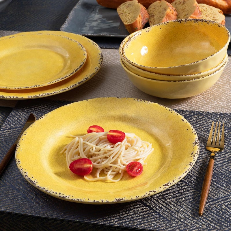 ZAROCRUS Farmhouse Melamine Dinner Plate Set 6 Piece 11inch Chip Resistant Lightweight Round Kitchen Plates Set for Salad Pasta Unbreakable RV Camping Dining Serving Dishes for Parties Yellow - Image 4