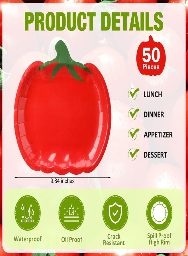 FoldTier مجموعة من 50 طبق ورقي على شكل طماطم من FoldTier، مقاس 10 بوصات، للاستخدام مرة واحدة، مثالية لحفلات العشاء والحلويات والنزهات وحفلات الشواء وأعياد الميلاد وحفلات الزفاف والعطلات الصيفية، بالإضافة إلى ديكورات حفلات البيتزا والمعكرونة الإيطالية. - Image 2