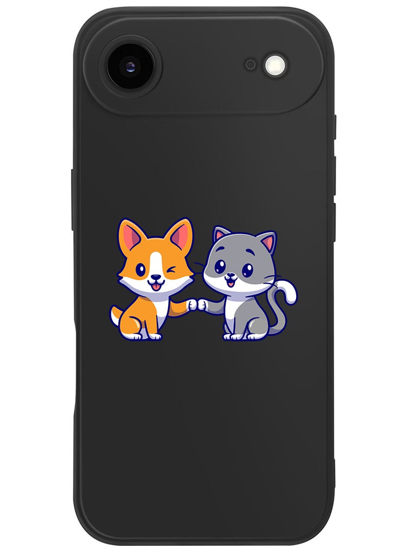 Theodor Protective Slim Fit Case Liquid Silicone Cover with Full Body Protection Anti-Scratch Shockproof Case For Apple iPhone 17 Air (Black) Cat and dog friendship - Image 1