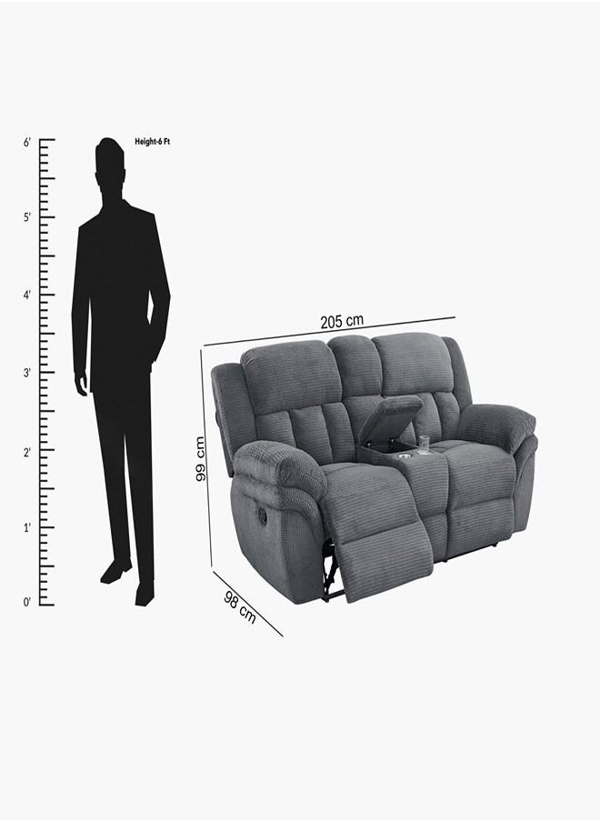 Stanford 2-Seater Fabric Recliner With Console And 2 Cup Holders 98x99x205 cm