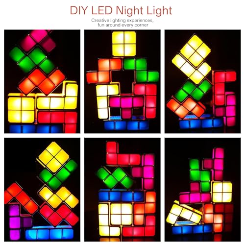 Furqery Night Light New Upgrades DIY Stackable LED 3D Puzzles Night Lamp Lights 7 Colors Night Lights Interlocking Induction Nightlights Novelty Tangram Lights Birthday Gifts for Teen - Image 2