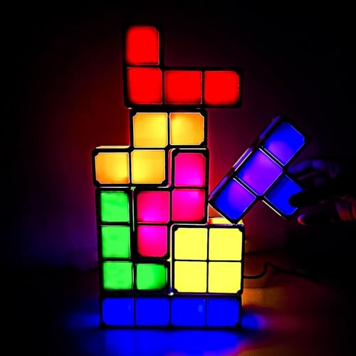 Furqery Night Light New Upgrades DIY Stackable LED 3D Puzzles Night Lamp Lights 7 Colors Night Lights Interlocking Induction Nightlights Novelty Tangram Lights Birthday Gifts for Teen - Image 1
