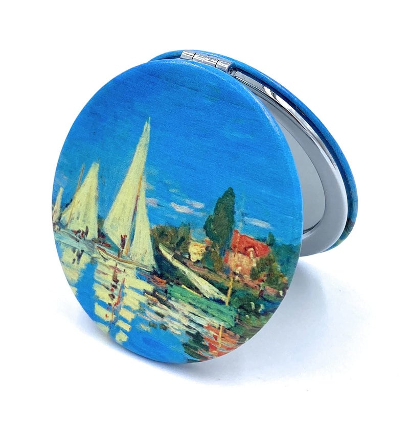 Aeisage Small Compact Mirror For Men Small Bag Mirror Lightweight Portable Mirror Hand Mirror Claude Monet Sea Argenteuil Birthday Gift For Friend - Image 2