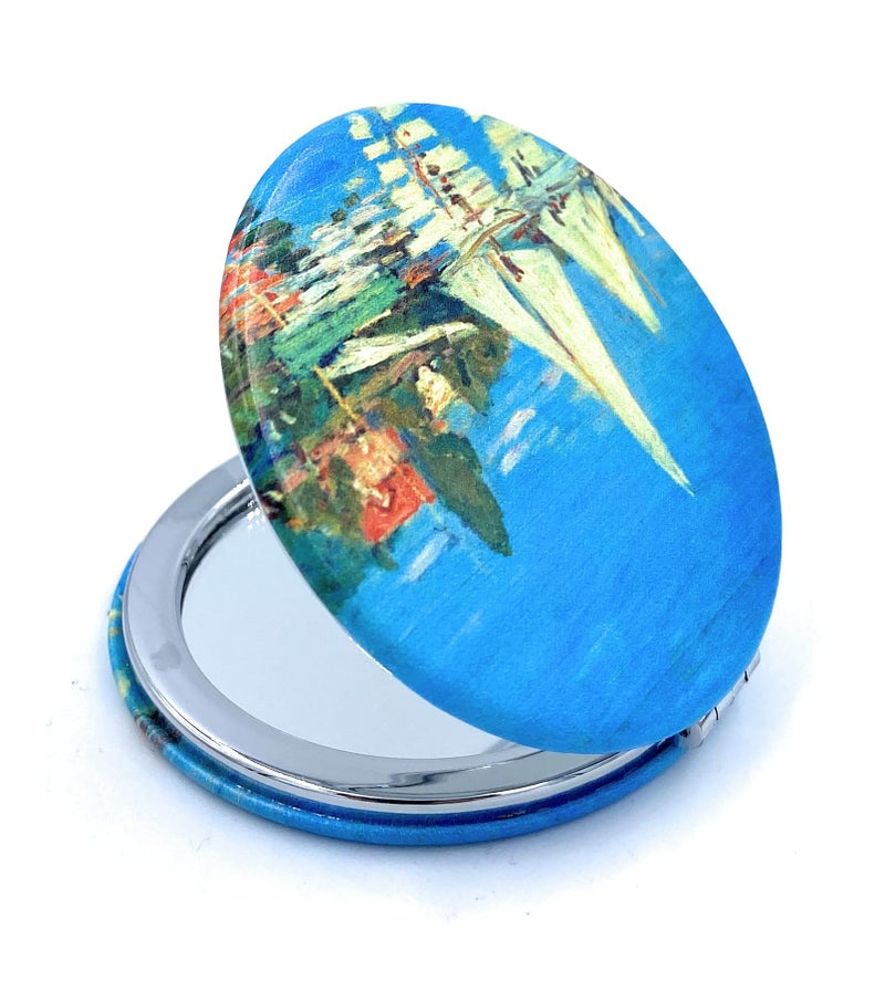 Aeisage Small Compact Mirror For Men Small Bag Mirror Lightweight Portable Mirror Hand Mirror Claude Monet Sea Argenteuil Birthday Gift For Friend - Image 3