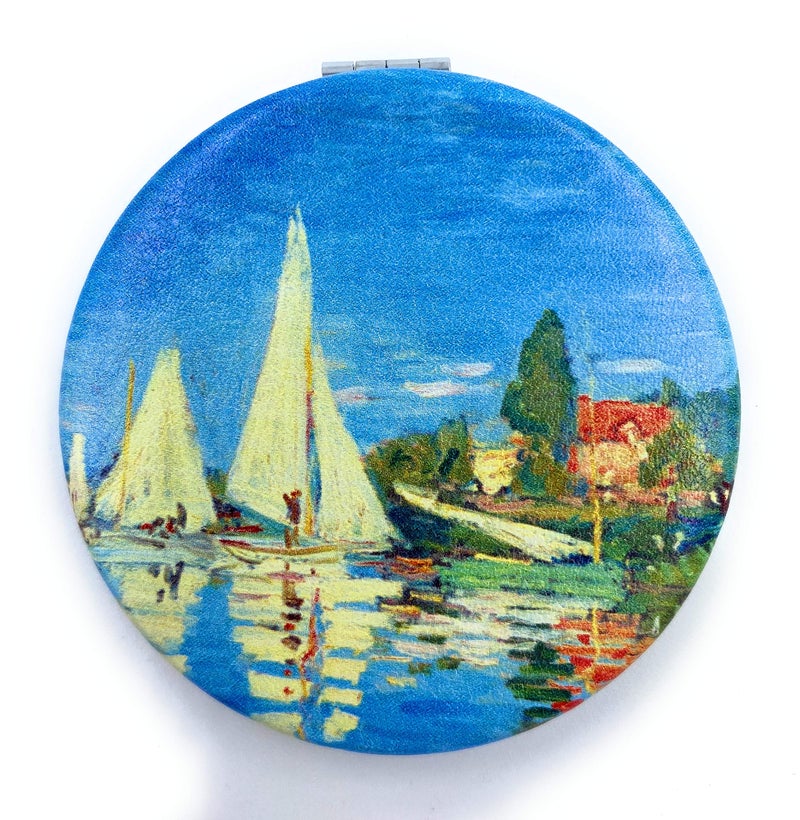 Aeisage Small Compact Mirror For Men Small Bag Mirror Lightweight Portable Mirror Hand Mirror Claude Monet Sea Argenteuil Birthday Gift For Friend - Image 4