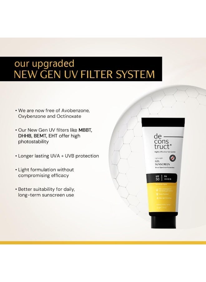Deconstruct Gel Sunscreen for Oily skin SPF 50 PA++++ |100% Photostable Sunscreen |4 New Gen UV Filters |In-Vivo |Lightweight, Airy, Non-greasy |For oily, combination, normal skin |For Men & Women 50g - Image 3