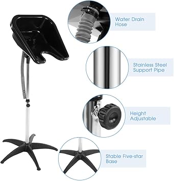 Ejoyous Portable Hair Washing Basin 48 x 475 x 22 cm Height Adjustable Hairdressing Back Wash Mobile Shampoo Basin Sink for Beauty Salon Home Use - Image 3