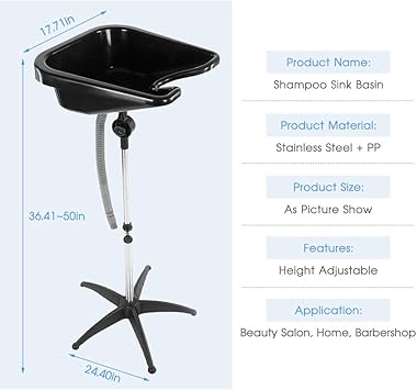 Ejoyous Portable Hair Washing Basin 48 x 475 x 22 cm Height Adjustable Hairdressing Back Wash Mobile Shampoo Basin Sink for Beauty Salon Home Use - Image 4