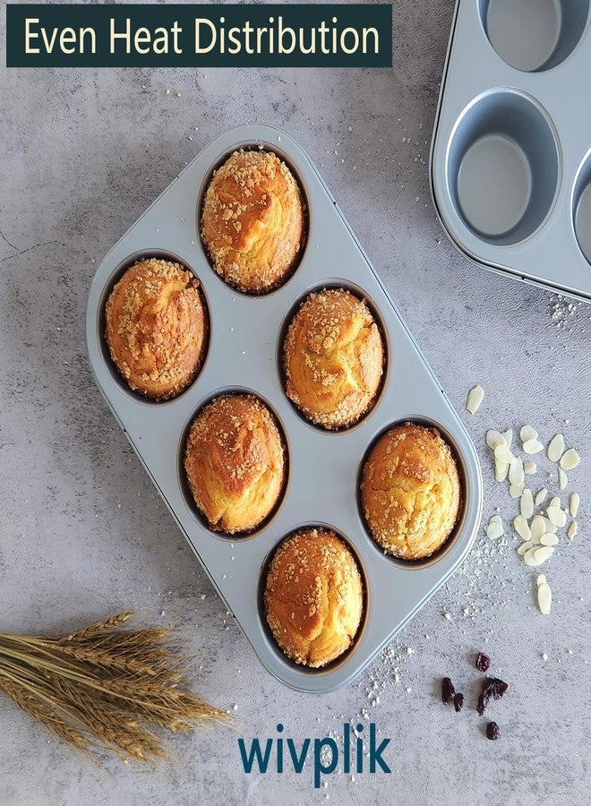 wivplik Nonstick jumbo Muffin Pans 6 Cups，2 Pack Extra Large Cupcake Tins Baking Mold，Premmium Non-stick Coating for Non-Toxic,Heavy Duty Carbon Steel, 3.5 dia,Deep Muffin Tray - Image 5