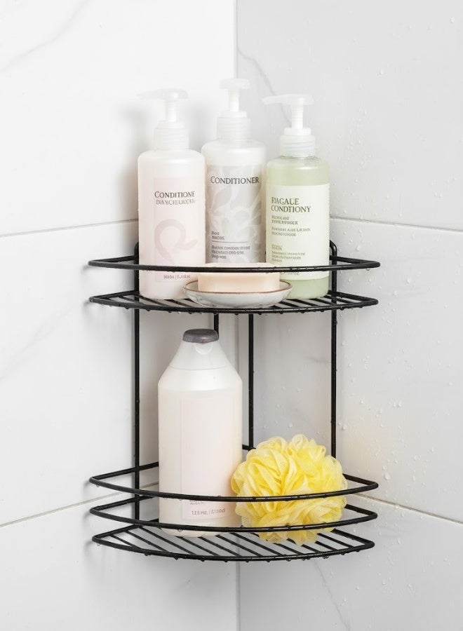 هابي هوم ركنة مزدوجة من الستانلس المقاوم للصدأ – 2 رف لتخزين الشامبو والصابون وأدوات الاستحمام،أنيق مقاس 32×24 سم، مناسبة للحمام والمطبخ، لون أسود فاخر - Image 5