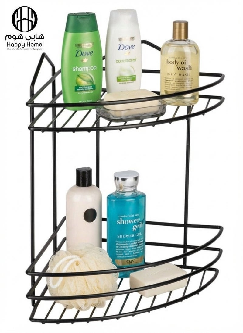 Happy Home Double Stainless Steel Corner Shelf - 2 Shelves for Shampoo, Soap and Toiletries Storage, Elegant 32 x 24 cm, Suitable for Bathroom and Kitchen, Luxury Black - Image 1