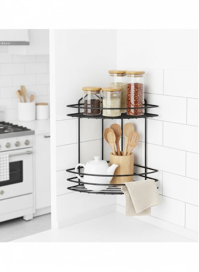 Happy Home Double Stainless Steel Corner Shelf - 2 Shelves for Shampoo, Soap and Toiletries Storage, Elegant 32 x 24 cm, Suitable for Bathroom and Kitchen, Luxury Black - Image 2