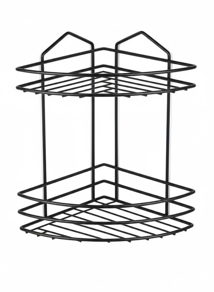 Happy Home Double Stainless Steel Corner Shelf - 2 Shelves for Shampoo, Soap and Toiletries Storage, Elegant 32 x 24 cm, Suitable for Bathroom and Kitchen, Luxury Black - Image 4
