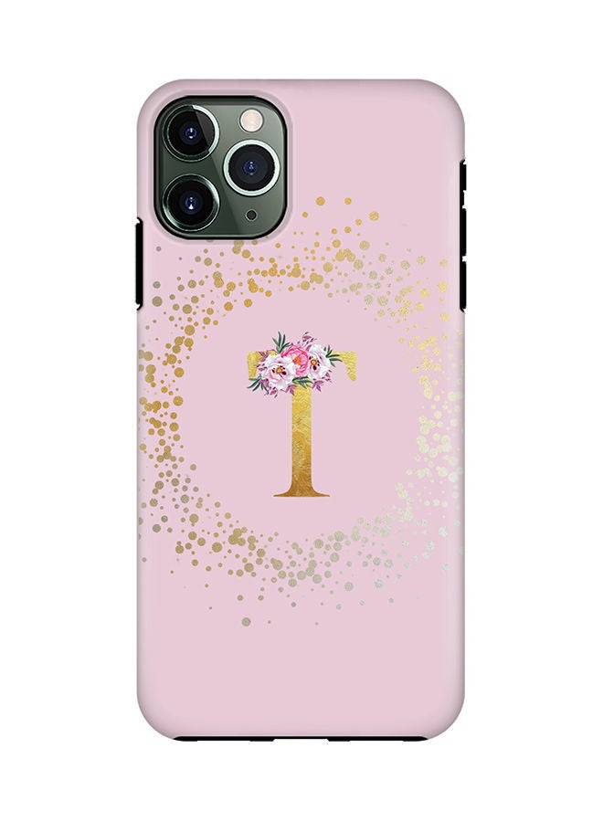 Stylizedd Monogram Tough Cover for Apple iPhone 11 Pro Case Custom Initials Letter Floral Pattern Tough Pro Dual Layer hybrid PC inner TPU protection Alphabet- T (Pink) - Image 1