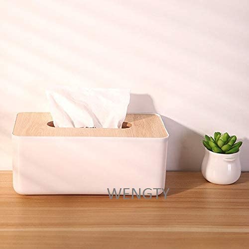 WENGTY Wooden Cover Plastic Tissue Box Holder - A Stylish and Functional Storage Solution | Ideal for Tissues, Wipes, or Napkins | Easy to Clean and Maintain | Perfect for Home, Office, or Travel (1) - Image 1
