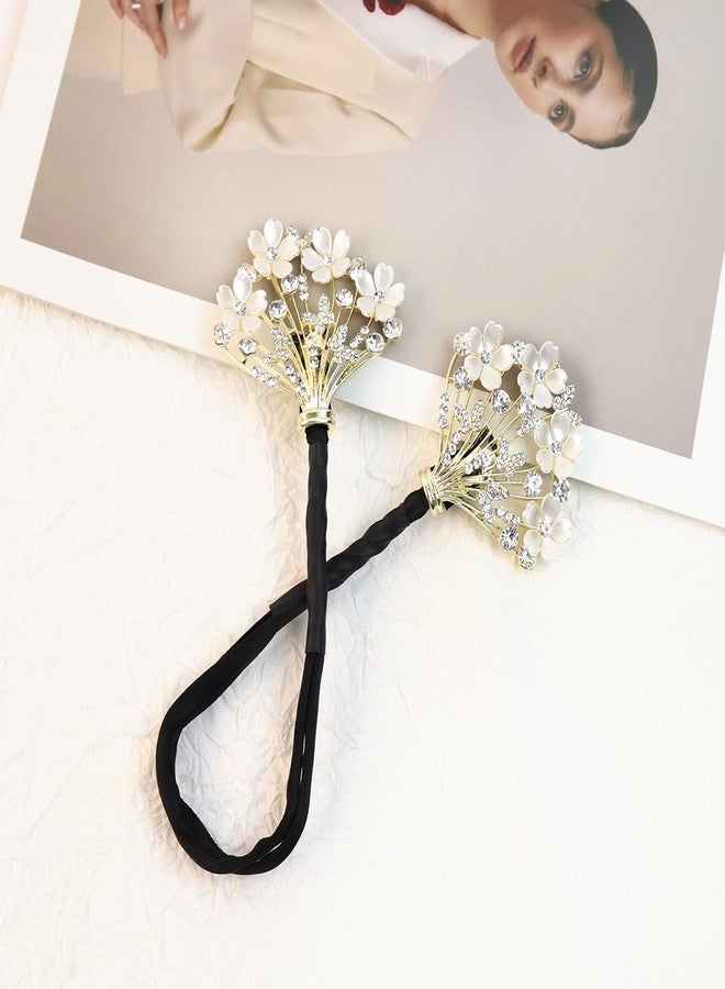 Dezzy Juda Hair Bun Accessories for Women, Quick Bun Maker, Medium Thick Clips for Women, White Floral Rhinestone Hair Style Accessories Twist Bun Clips for Hair (White) - Image 4