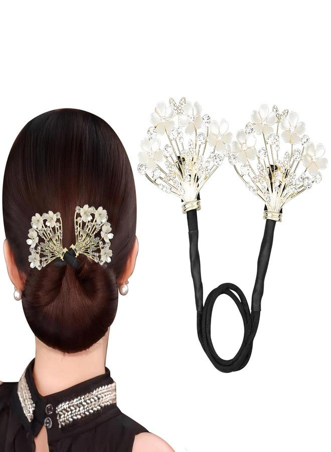 Dezzy Juda Hair Bun Accessories for Women, Quick Bun Maker, Medium Thick Clips for Women, White Floral Rhinestone Hair Style Accessories Twist Bun Clips for Hair (White) - Image 1
