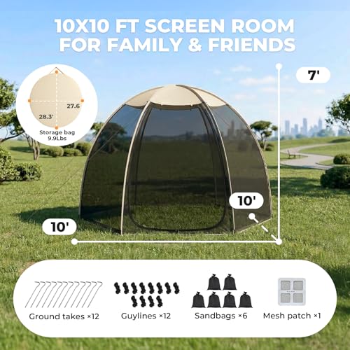 Alvantor® Screen House Mesh Tent, 10 x10 FT Pop Up Outdoor Gazebo with Sun Shade Mosquito Net for Backyard Garden, Beige - Image 5