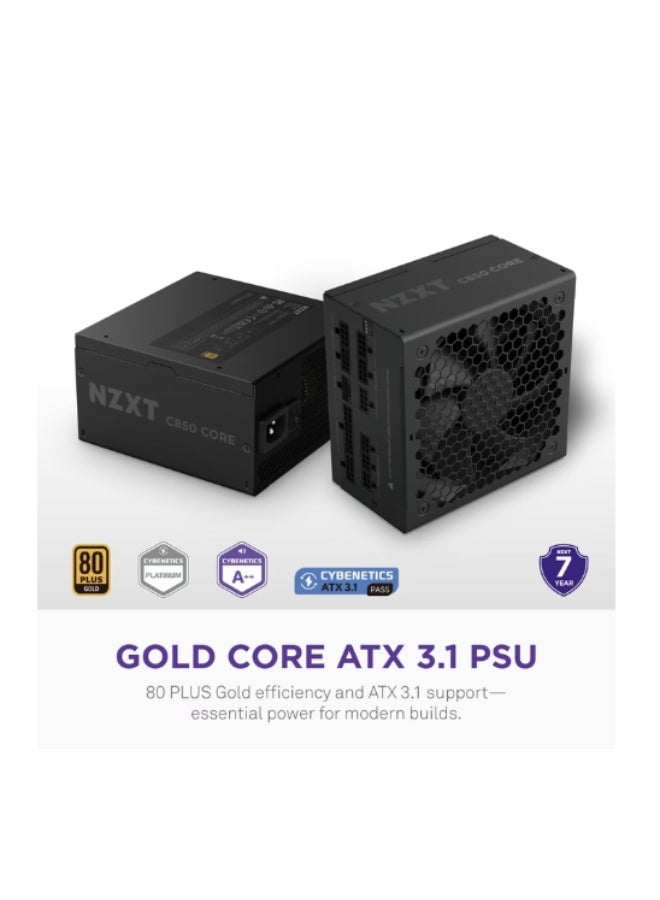 NZXT C850 Gold Core 850W 80 PLUS Gold Fully Modular ATX 3.1 Power Supply with 12V‑2×6 PCIe 5.1 Connector, Zero RPM Fan, High Efficiency, Premium Capacitors, Multi-Protection, Black | PA-8G3BB-UK - Image 3