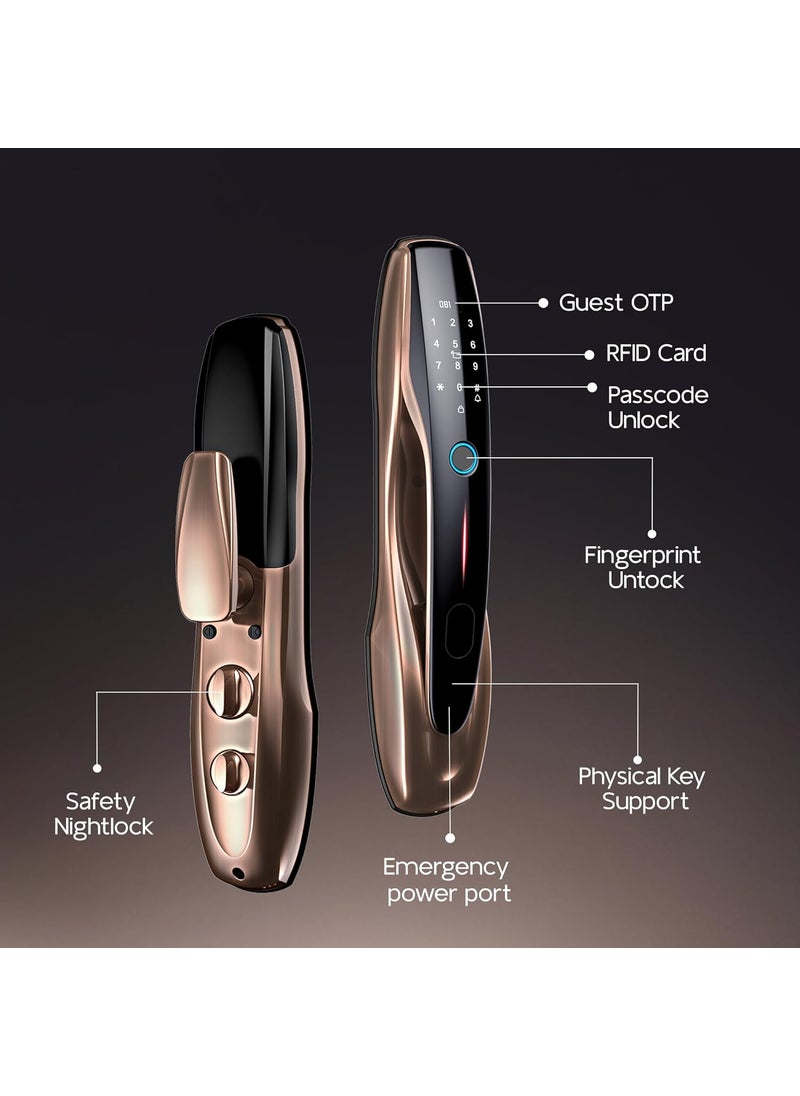 SmartiQo - SmartiQo L4 Smart Door Lock 5Way Unlocking 5 Bolts Fingerprint PIN Remote Unlocking via OTP Access Card Mobile App Mechanical Key 2 Years Brand Warranty Copper - Image 1
