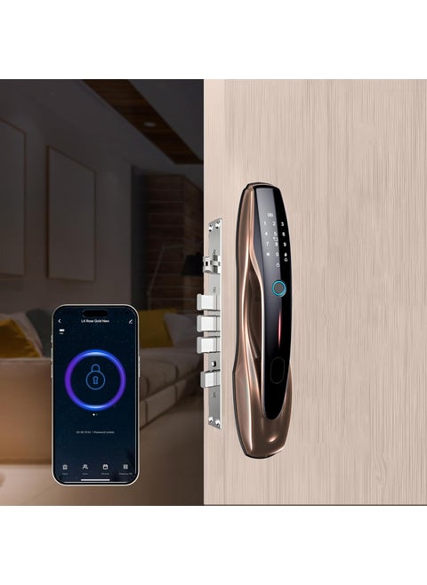SmartiQo L4 Smart Door Lock 5Way Unlocking 5 Bolts Fingerprint PIN Remote Unlocking via OTP Access Card Mobile App Mechanical Key 2 Years Brand Warranty Copper